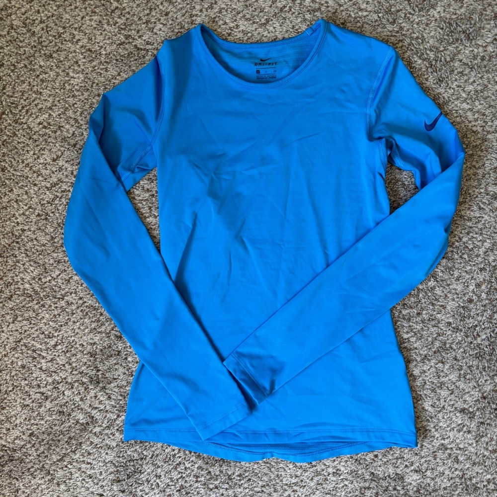 Nike Blue Fitted Long Sleeve T-Shirt